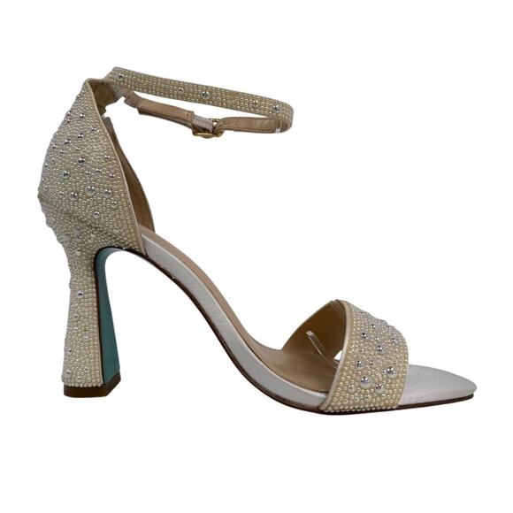 Betsey Johnson Sandals Dani Pearl Womens 7.5 M  Ivory Spool Heel Ankle Buckle - Picture 4 of 11